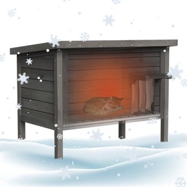 GDLF Outdoor Cat House Feral Cat Enclosure 100% Insulated All-Round Foam Weatherproof Solid Wood Large Size for Multiple Felines 34.5" L*21.5" W*27.2" H