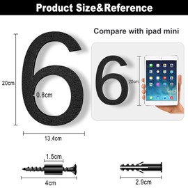 Yafimea 20 cm House Number, Black, Large Weatherproof Plastic House Number with Screw Mounting, 3D Floating Effect for Outdoor, Wall or Fence (6/9)