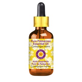 Deve Herbes Pure Palmarosa Essential Oil (Cymbopogon martinii) with Glass Dropper Steam Distilled 50ml (1.69 oz)