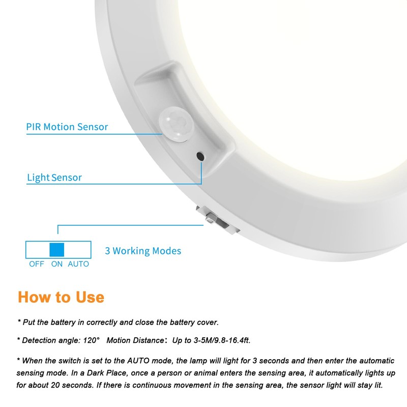 APCENS Battery Operated Motion Sensor Light Indoor, 6.3", 210LM, 6000K