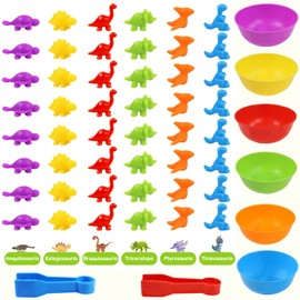 CARYWON Juguetes Didacticos, 56pcs Juguete para Contar Dinosaurios, Juguete Didactico De Dinosaurio para Aprender Colores, Clasificar y Contar, Juguetes Sensoriales De Matemáticas Montessori