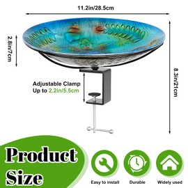 VeyFolzin.st Deck Mounted Bird Bath for Outside, Detachable Birdbath Bowl with Sturdy Clamp, Outdoor Bird Baths Bowl for Attracting Birds Garden Yard Decor (Ocean Blue Turtle)