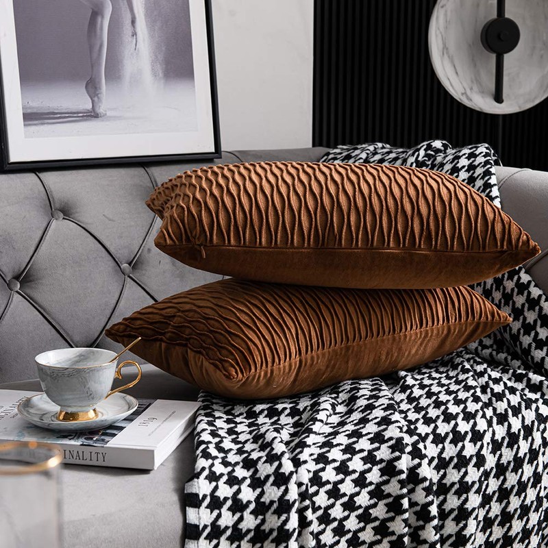 DEZENE Light Brown Throw Pillow Cases: 2 Pack 12x20 Inch