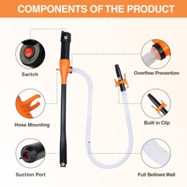 Portable Transfer Pump Battery Operated Electric Siphon Pump for Gas Fuel Diesel Transfer 3.5GPM Flow Oil Extractor - Ideal Gasoline Transfer Pump Easy to Use Hand Fuel Pump