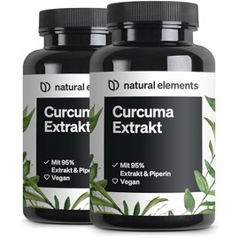 natural elements Turmeric Extract (Set of 2) - High Dose: Curcumin Content of One Capsule Equivalent to 10,000 mg Turmeric - High Dose of 95% Extract - 2 x 90 Capsules