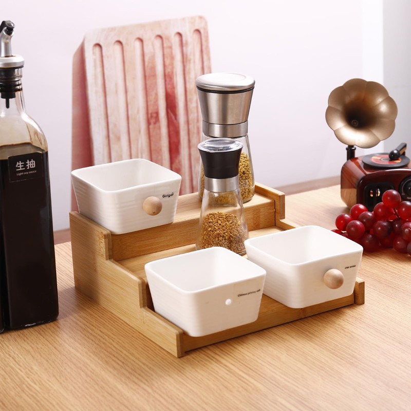 Wisebom 3-Tier Spice Rack Spice Holder Bamboo Extendable Practical Spice