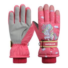 Kids Gloves, Girls Ski Waterproof Gloves Pink Unicorn Winter Thermal Snow Warm Mittens Children Non-Slip Hand Warmers Sports Windproof Heat Snowboard Running Hiking Skiing Cycling