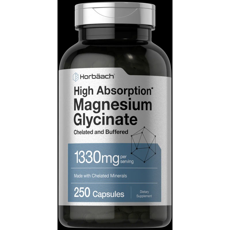 Horbäach Magnesium Glycinate | 1330mg | 250 Capsules | Buffered