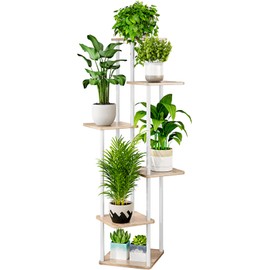 AZERPIAN Plant Stand 6 Tier Indoor Metal Flower Shelf for Multiple Plants Corner Tall Flower Holders for Patio Garden Living Room Balcony Bedroom, White