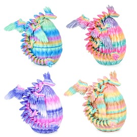 Mydhall - 4 huevos de dragón impresos en 3D con dragón de bebé dentro de cesta de Pascua, adornos para árbol de Navidad, juguetes para niños y regalos para cumpleaños, decoración del hogar (juego de