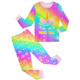 Sylfairy Girls Pajamas Set Sleepwear Rainbow Unicorn Pjs Toddler Long Sleeve Jammies Kids Sleepwear 3-12 Years