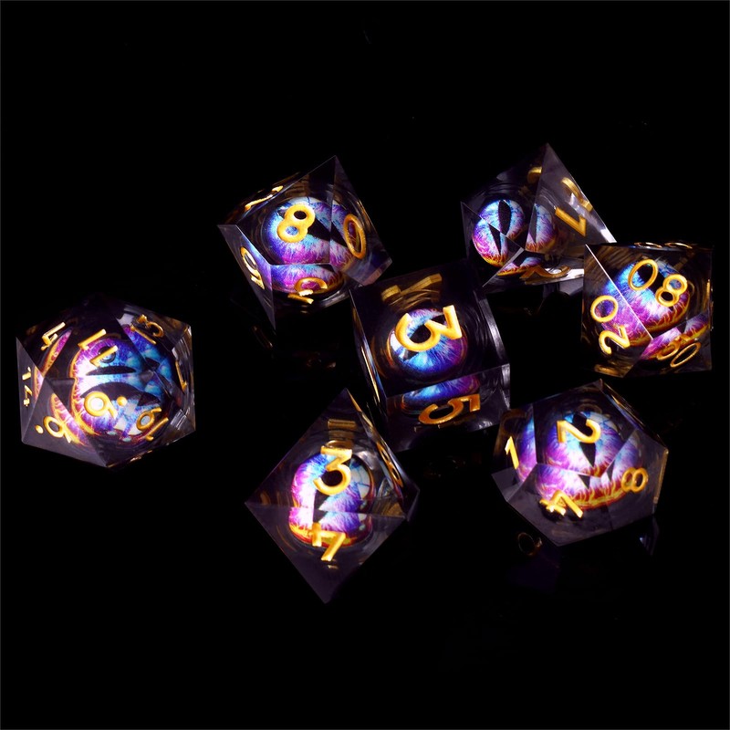 DND Dice Set, 7-Piece Moving Dragon Eye Polyhedral Resin Dice