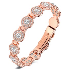 Jeracol Copper Bracelets for Women, Magnetic Bracelet with 4pcs Magnets each link&circular-cut crystals, 99% pure copper, Jewelry Gift (Rosegold)