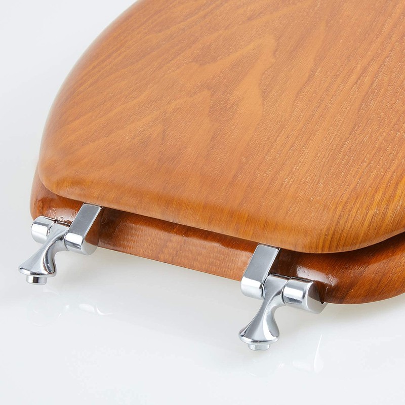 Angel Shield Durable Wood Veneer Natural Toilet Seat Metal Hinged