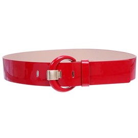 Women's 2" Wide High Waist Patent Leather Fashion Round Belt, Dark Red | L - 38"