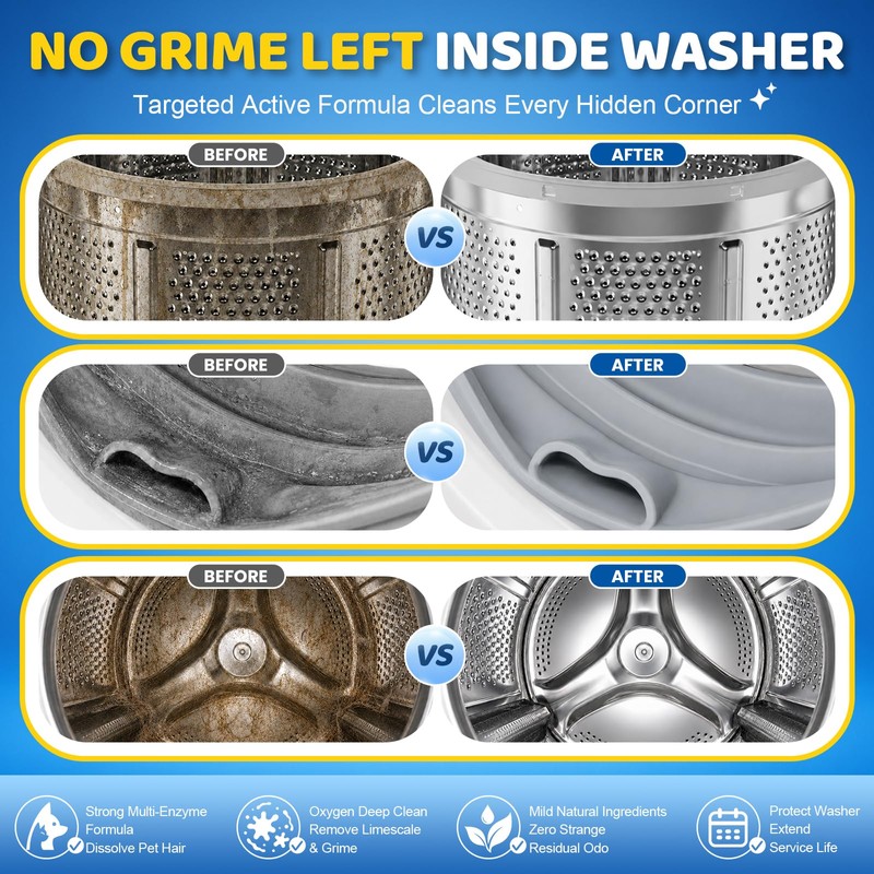 32 Pack Washing Machine Cleaner for Pet Owners, Natural Enzymes