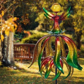 Kircust Wind Spinners for Yard and Garden, Fairy Wind Sculptures & Spinners with LED Lighting Solar Powered Glass Ball, 360 Swivel Metal Tulip Wind Mills for Outdoor Yard Lawn Patio Decorations