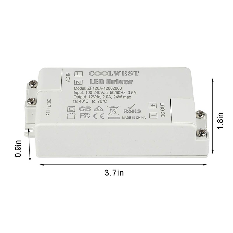 COOLWEST Transformer Driver Power Supply 24W 12V for LED Strip