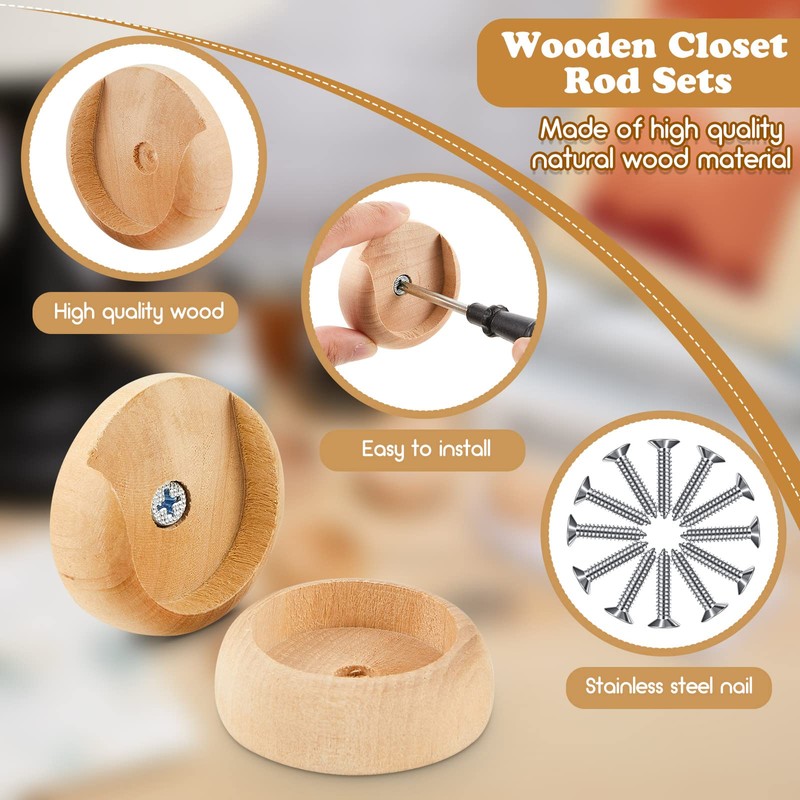 Yookeer 10 Pack Wooden Closet Pole Sockets Closet Pole Holder