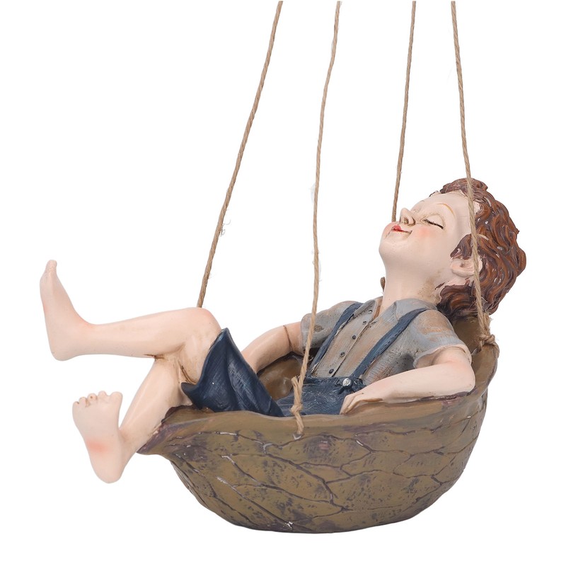 Hanging Boy Statue Hand Painted Rainproof Windproof Resin Outdoor Hanging