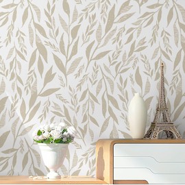 Safiyya Peel and Stick Wallpaper Boho Modern Beige Leaf Contact Paper Peel and Stick Wall Paper Self Adhesive Removable Wallpaper for Bedroom Bathroom Vinyl Roll 78.7"x17.3"