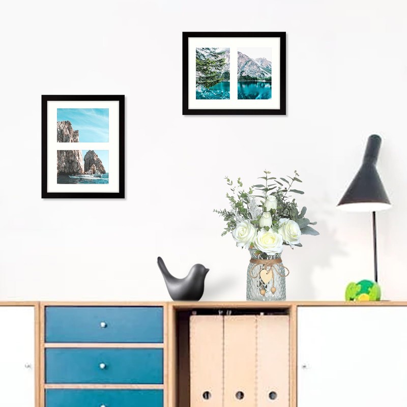 SNXJWA 8x10 Picture Frame with 4x6 Double Opening Mat Collage