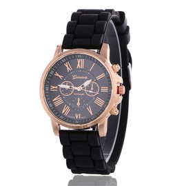 CdyBox Women Men Silicone Band Analog Quartz Casual Watches Jelly Color Unisex Bracelet (Black)
