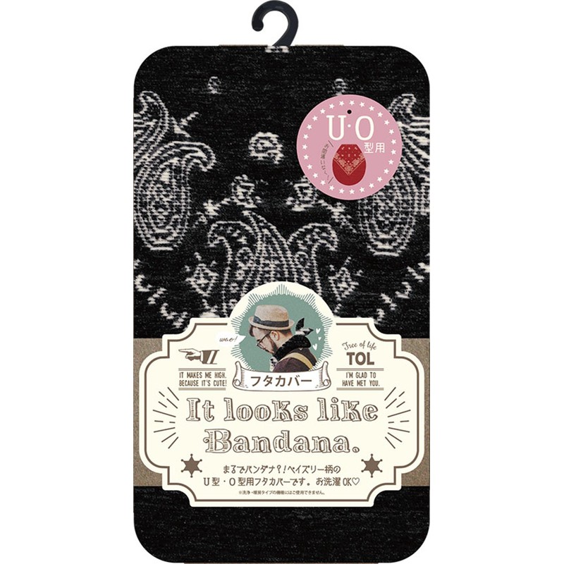 オカトー トイレフタカバー ブラック U型 O型兼用 ツリーオブライフ バンダナ柄