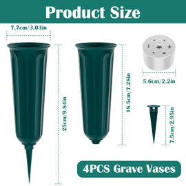 4PCS Cemetery Vases With Spikes And Base, Plastic Grave Flower Pots, Memorial Grave Flower Vases, Flower Vases For Graves Grave Yard Garden Decoration (Green)