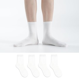 kikiya socks Women Crew | 4 Pairs Plain Soft Cotton Cozy Dress Socks | Comfy Fit Long Boot Trousers Daily Casual Preppy Solid Socks' | Calcetas Para Mujer | Size 6-8 | Solid C - White (4)