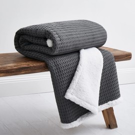 Levtex Home - Mills Waffle - Sherpa Throw - Charcoal Cotton Waffle - Quilt Size (50x60in.)