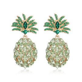 EVER FAITH Pineapple Earrings for Hawaii Holiday Beach Party Sparkling Crystal Tropical Fruit Pineapple Drop Earrings for Women Girls Dangle, Crystal