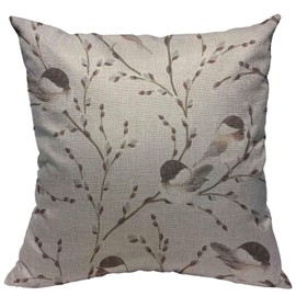Throw Pillow Cover Willow Branches Black-Capped Chickadee Cotton Linen Square Pillowcases Animal Gray Bird Vintage Watercolor Decorative Floral Spring Modern Cushion Cover Home Decor 18 X 18 Inch