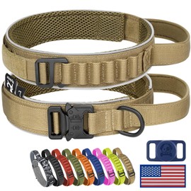 HYDEME Tactical Dog Collar, Alpine Loop Adjustable Military Training Nylon Dog Collars with Handle and Reflective for Small Medium Large Dogs, with Airtags Protective Case & Patches.(L,Brown)