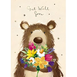 GBCC Get Well Card - Get Well Soon Card with Bear and Floral Bouquet Design and Foil Details