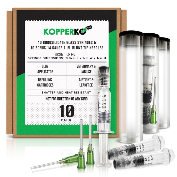 Kopperko 10 Pack Borosilicate Glass Syringe - 1ml Syringe, Heat