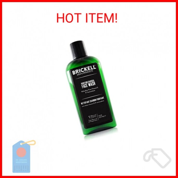 Brickell Men's Purifying Charcoal Face Wash for Men, Natural and