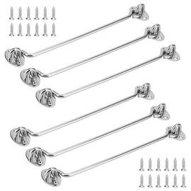 SOUJAP 6 PCS 10 Inch Cabin Hooks, 25cm Hook and Eye Latch with Screws, Stainless Steel Gate Door Catch Hook Lock for Garage, Window