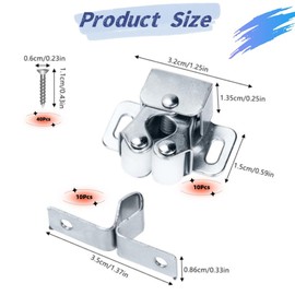 10 Pcs Double Roller Door Catches, Cabinet Latch Double Roller Catch Hardware, Double Roller Cupboard Door Latch for Lockers, Cupboard, Closet Door (Silver)