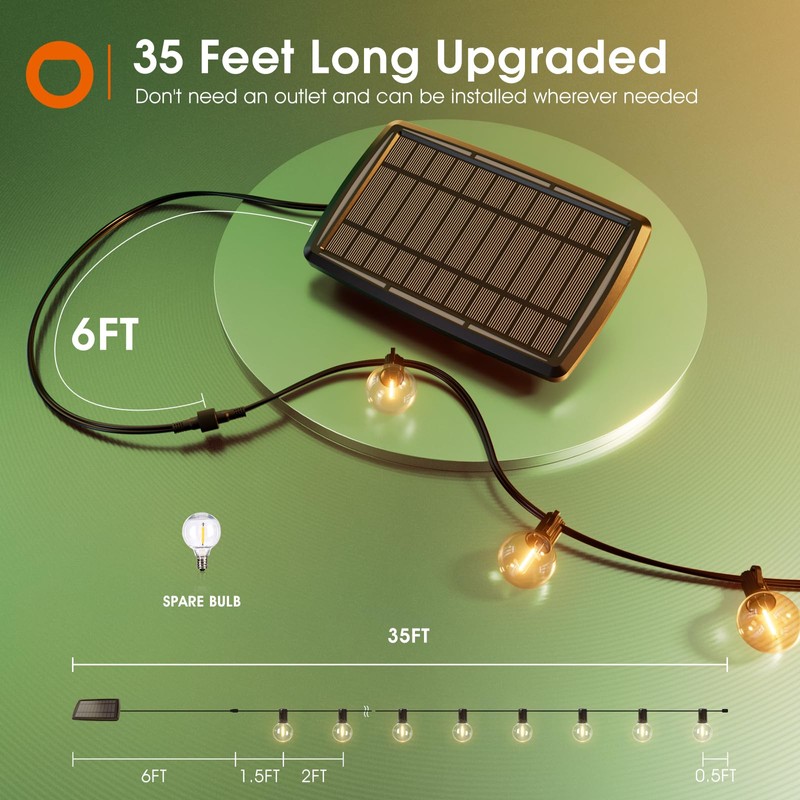 addlon 35FT Solar String Lights Outdoor with Remote, Waterproof G40