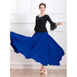 ZYACTU Women's Ballroom Dance Skirt Swing High Waist Long Skirt Modern Waltz Flamenco Dance Costumes, 05-royal Blue, One Size
