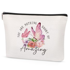 SEAOYOAZO Thank you Gifts Inspirational Gifts for Women Flower Butterfly Gifts for Girl Makeup Bag Travel Cosmetic Toiletry Bag for Girls （You Are Nothing Short of Amazing）