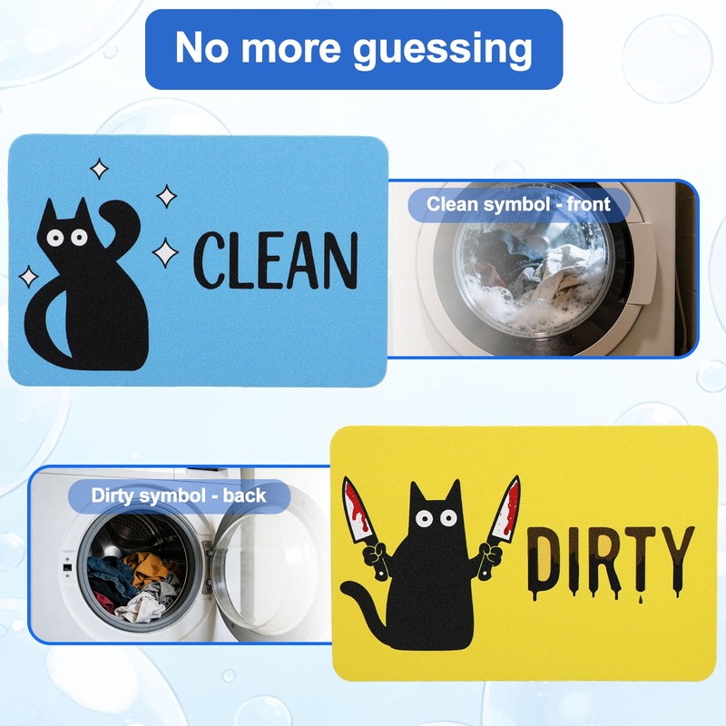 2pcs Double-Sided Black Cat Clean Dirty Dishwasher Magnet