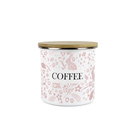 Purely Home Wild Rabbits Coffee Canister - Pink Metal Enamel Medium Sized Kitchen Food Storage Container