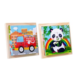 Katyjun Pack of 2 Wooden Puzzle Toy, 6-in-1 Wooden Puzzle Promotion Toy from 2 Years, 3D Puzzle from 1 Year