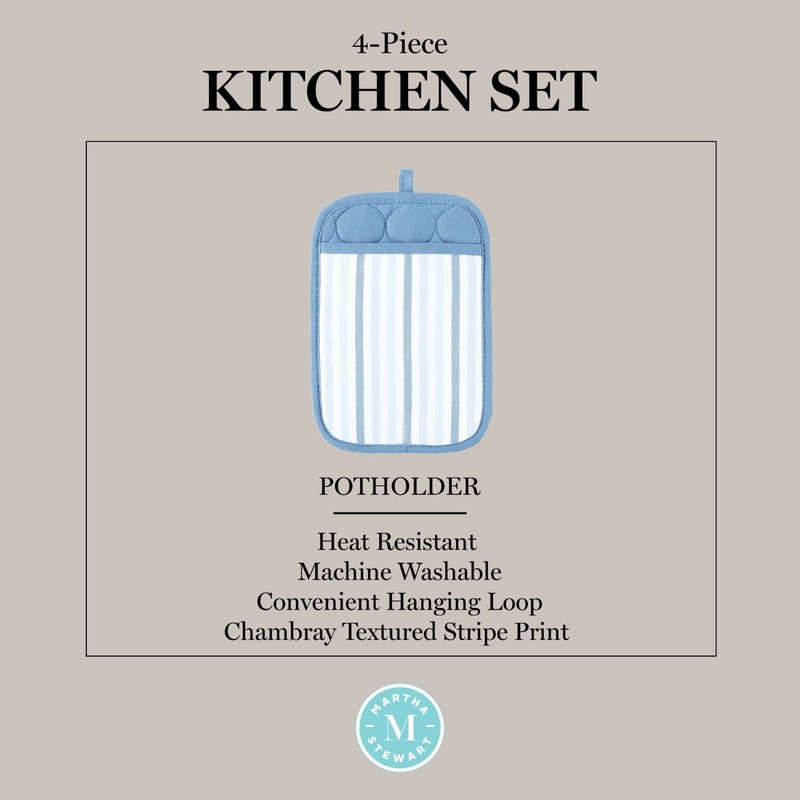 Martha Stewart Daisy Stripe Pot Holder Set 2-Pack, Blue, 7"x10"
