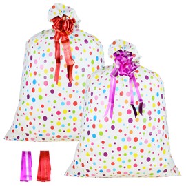 4 Pcs Large Gift Bags Oversized Plastic Storage Bags 48"x 36" with 4 Pcs Pull Flowers for Huge Big Gifts Presents Wrapping Kids Bicycle Bike Goodie Bags, Birthday, Party, New Parents Baby Shower
