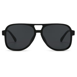 Long Keeper Retro Pilot Sunglasses for Women Men Vintage Aviation 70s Sunglasses Oversized Square Double Bridge Sun Glasses UV400 Protection (Black Frame - Dark Grey Lens)