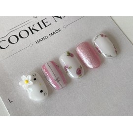 ⭐️ Lovely [Rose Garden Kitty] Nail Tips ⭐️ - Long Nose Pin / ⭐️ 러블리한 [로즈가든 키티] 네일팁 ⭐️ - 롱코핀