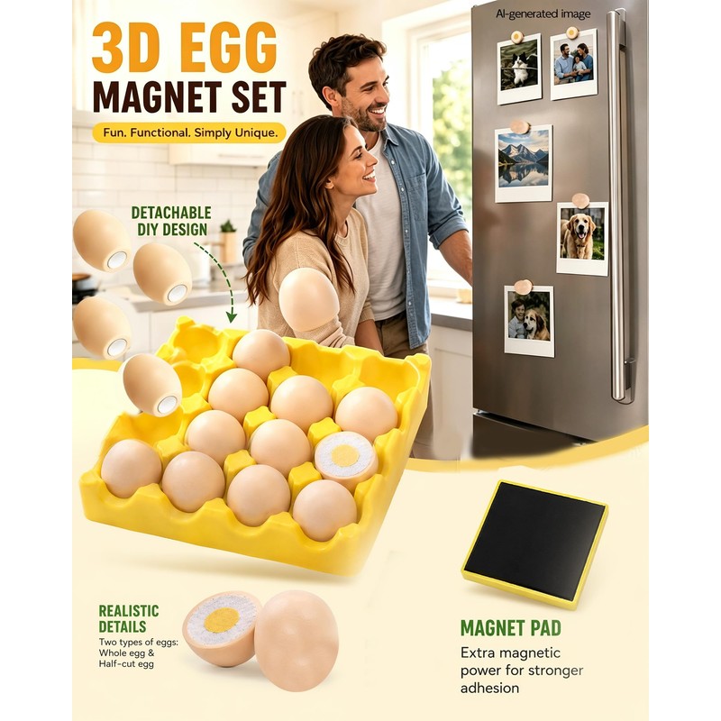 3D Egg Tray Refrigerator Magnets Set, Cute Mini Egg Fridge